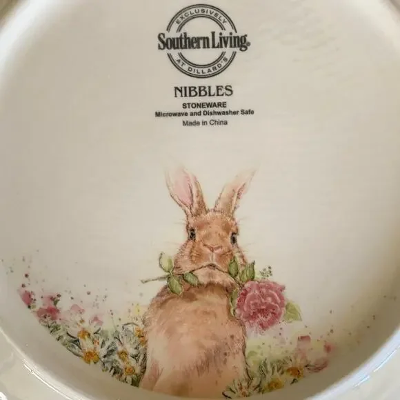 Southern Living Bunny 8.5” Salad Plate 4Pc Glazed Ceramic Bunnies Flowers Easter - Picture 5 of 10